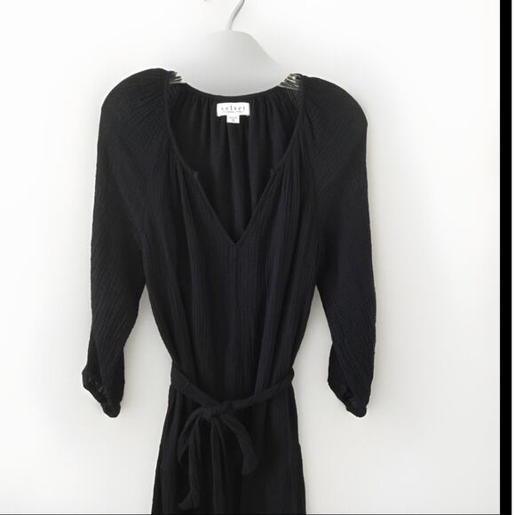 Velvet By  Graham & Spencer Gauzy Cotton Midi Dress Black Boho Peasant  Size XS - Picture 2 of 6